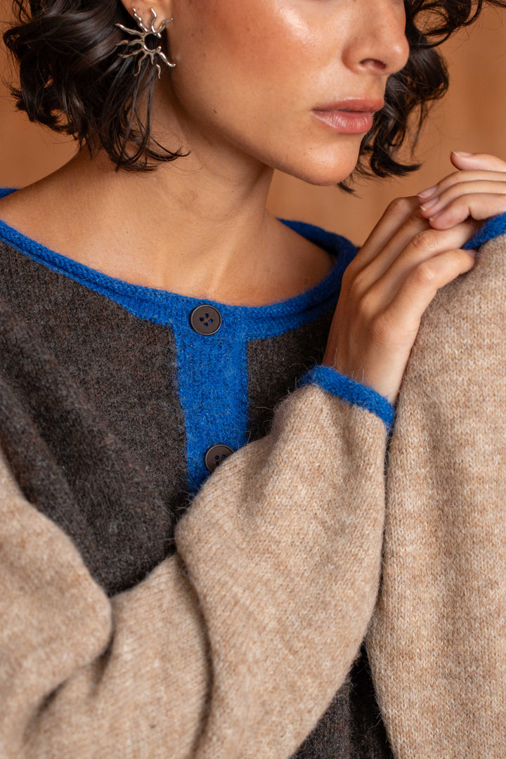 Gilet en maille bicolore à boutons Miko 26002 - Taille