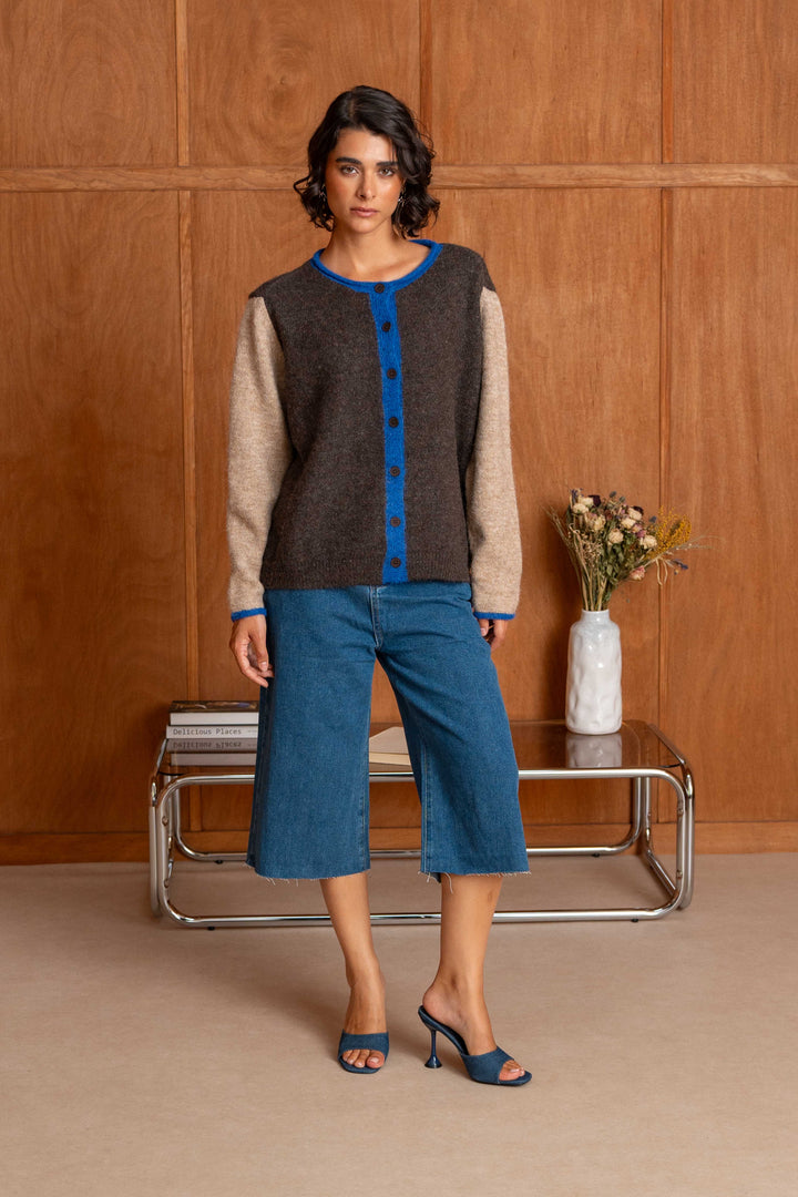 Gilet en maille bicolore à boutons Miko 26002 - Taille