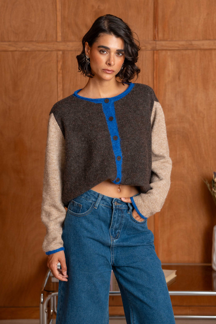 Gilet en maille bicolore à boutons Miko 26002 - Taille
