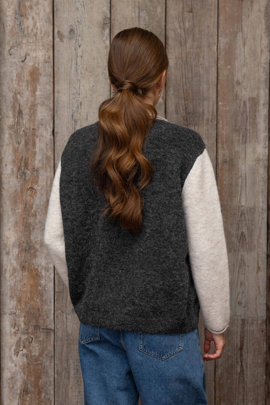 Gilet en maille bicolore à boutons Miko 26002 - Taille