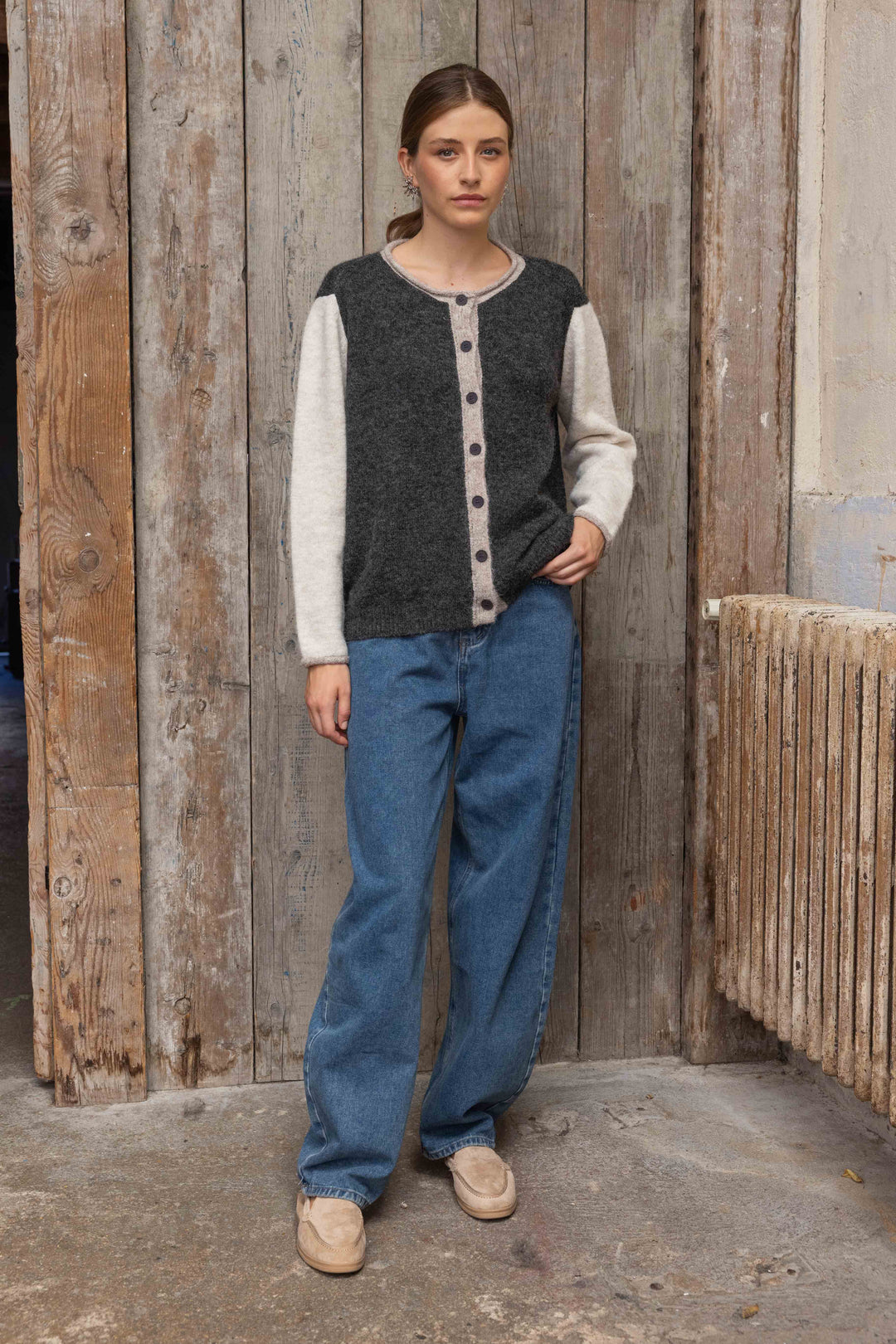 Gilet en maille bicolore à boutons Miko 26002 - Taille