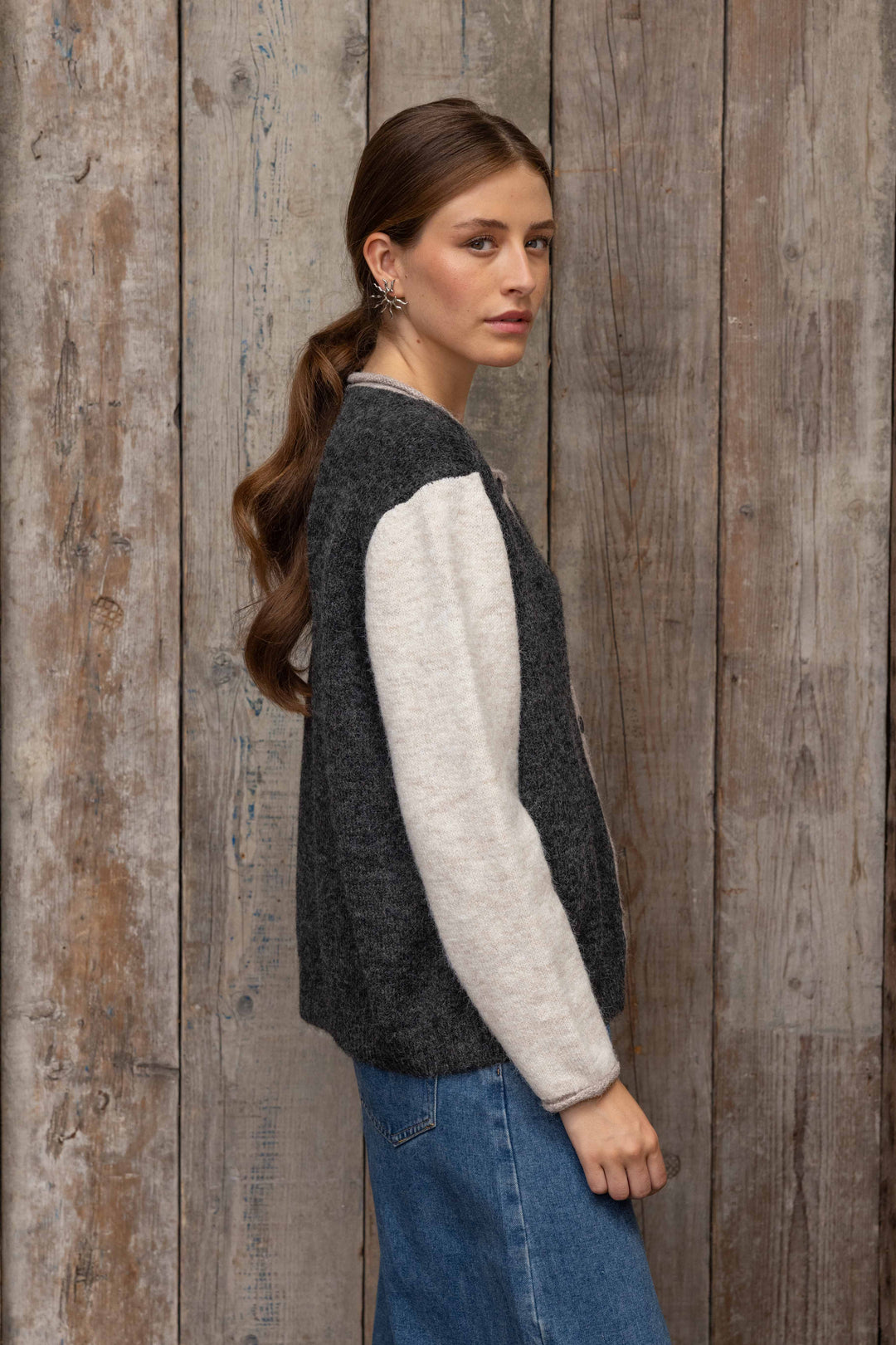 Gilet en maille bicolore à boutons Miko 26002 - Taille