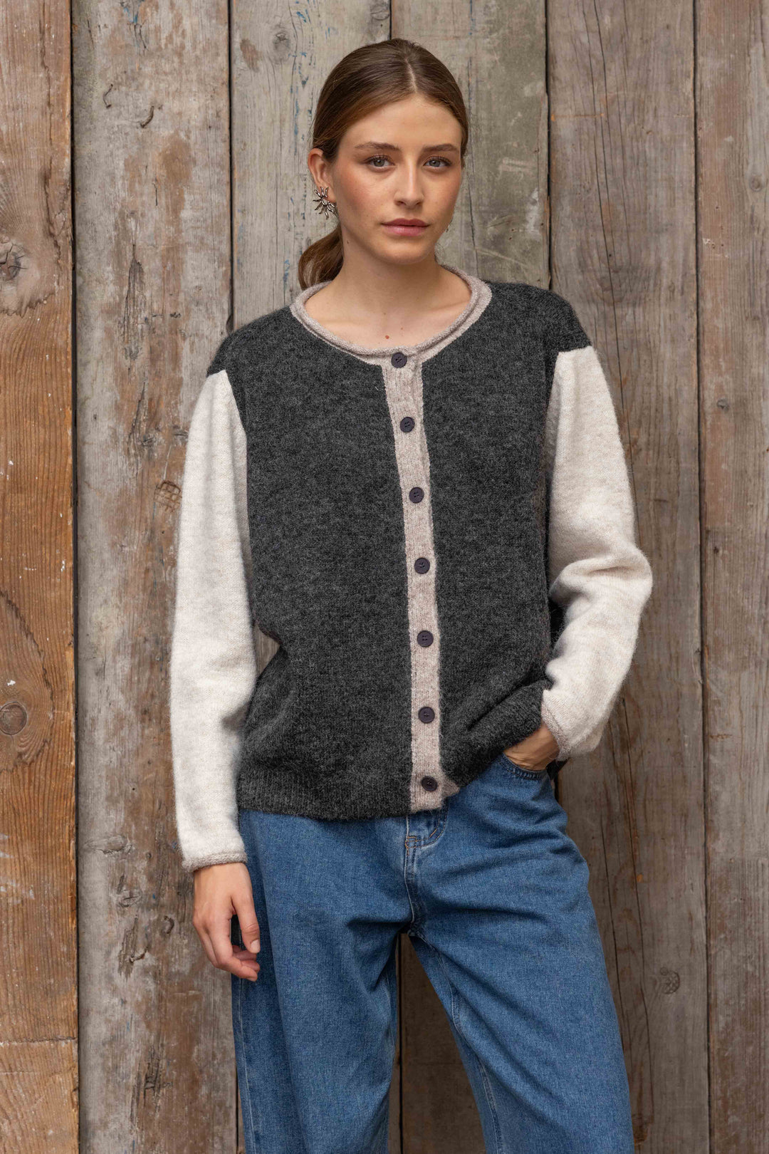 Gilet en maille bicolore à boutons Miko 26002 - Taille