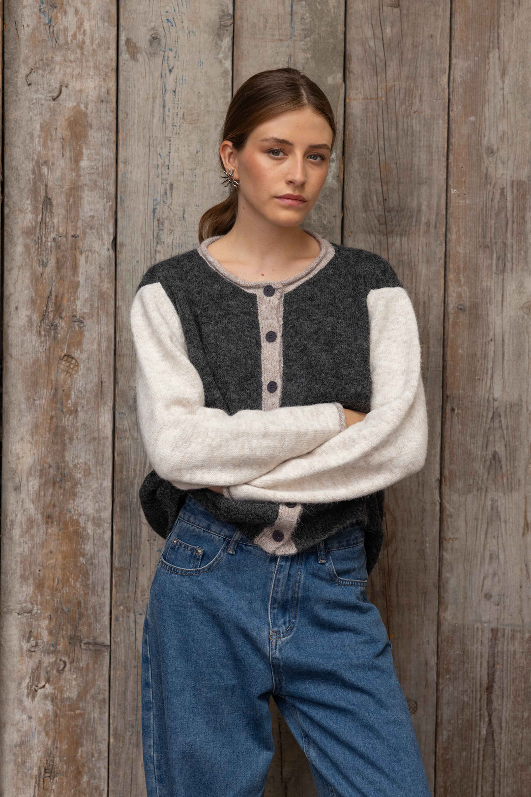 Gilet en maille bicolore à boutons Miko 26002 - Taille