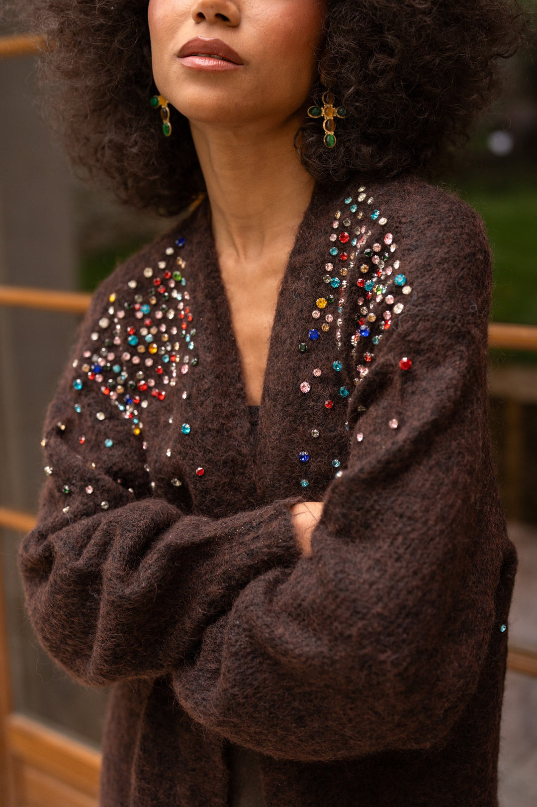 Gilet long en maille à strass Lindsy Taille unique / Choco