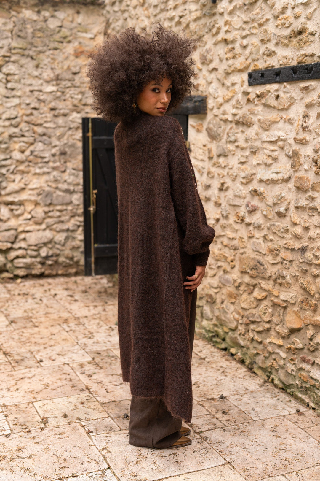 Gilet long en maille à strass Lindsy Taille unique / Choco