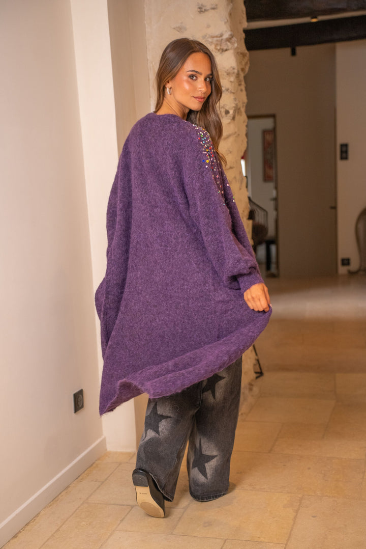 Gilet long en maille à strass Lindsy Taille unique / Violet