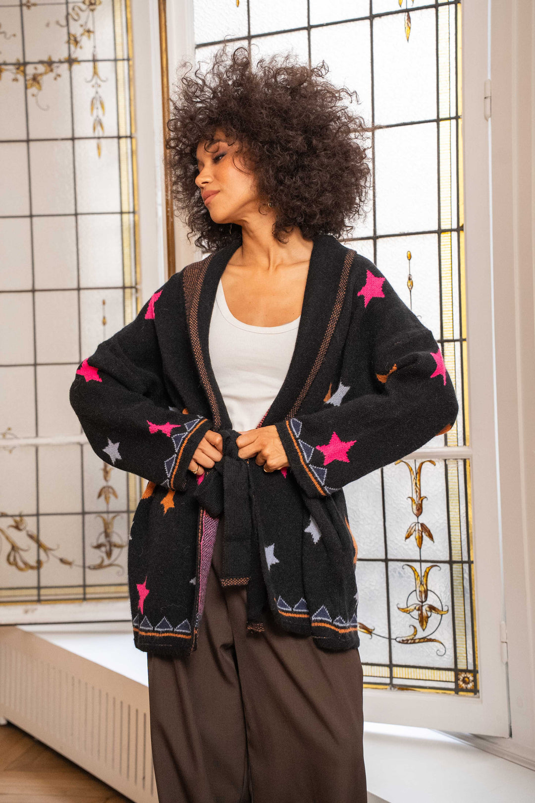 Gilet long en maille imprimé étoiles Pach - Taille unique