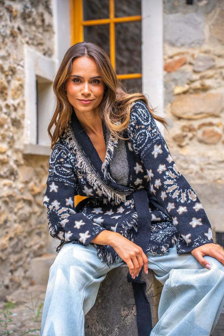 Gilet manches longues à franges Palto - Taille unique