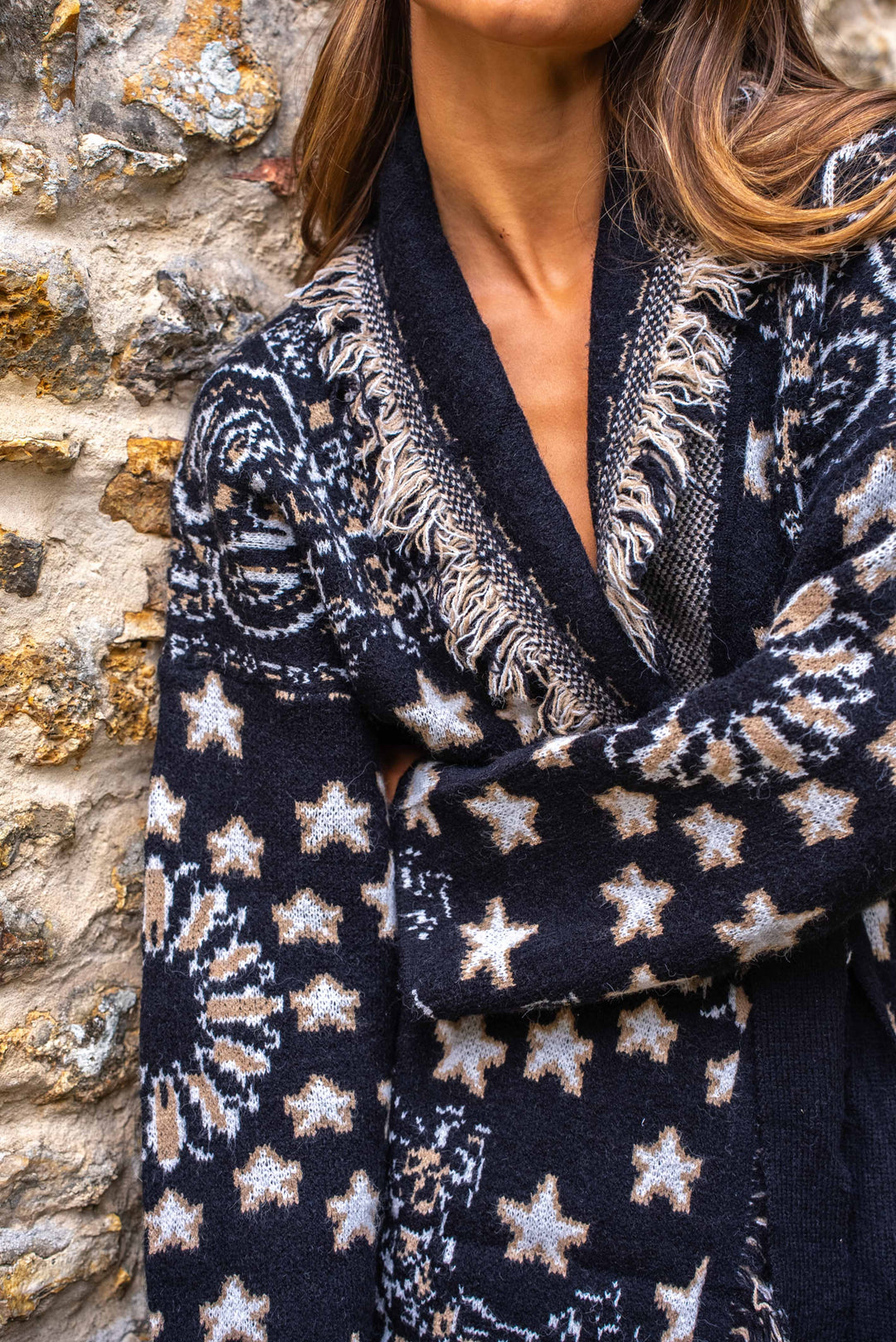 Gilet manches longues à franges Palto - Taille unique