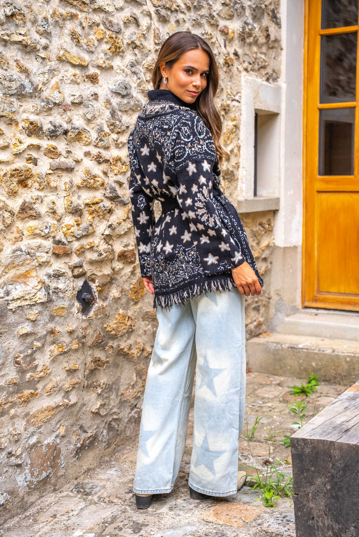 Gilet manches longues à franges Palto - Taille unique