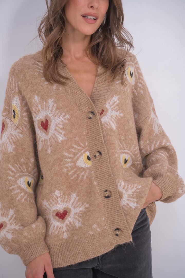 Gilet oversize à Brodé yeux et cœurs Gabrielle 2642 - Camel