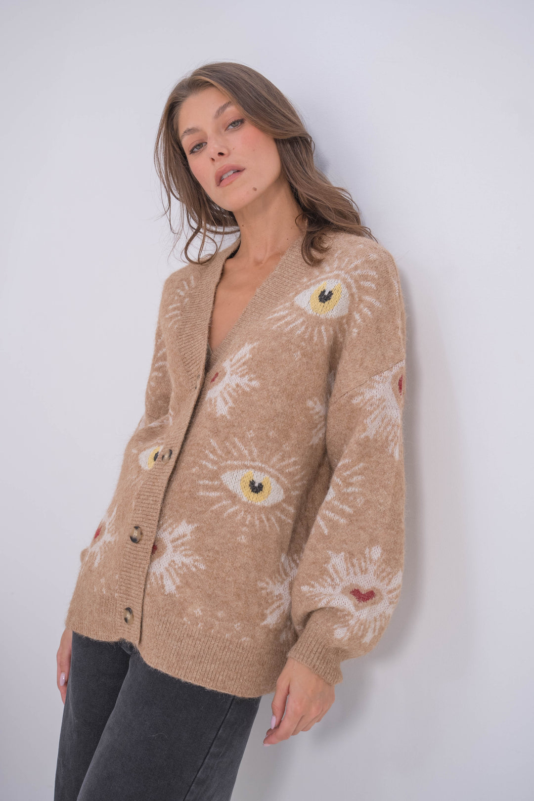Gilet oversize à Brodé yeux et cœurs Gabrielle 2642 - Camel