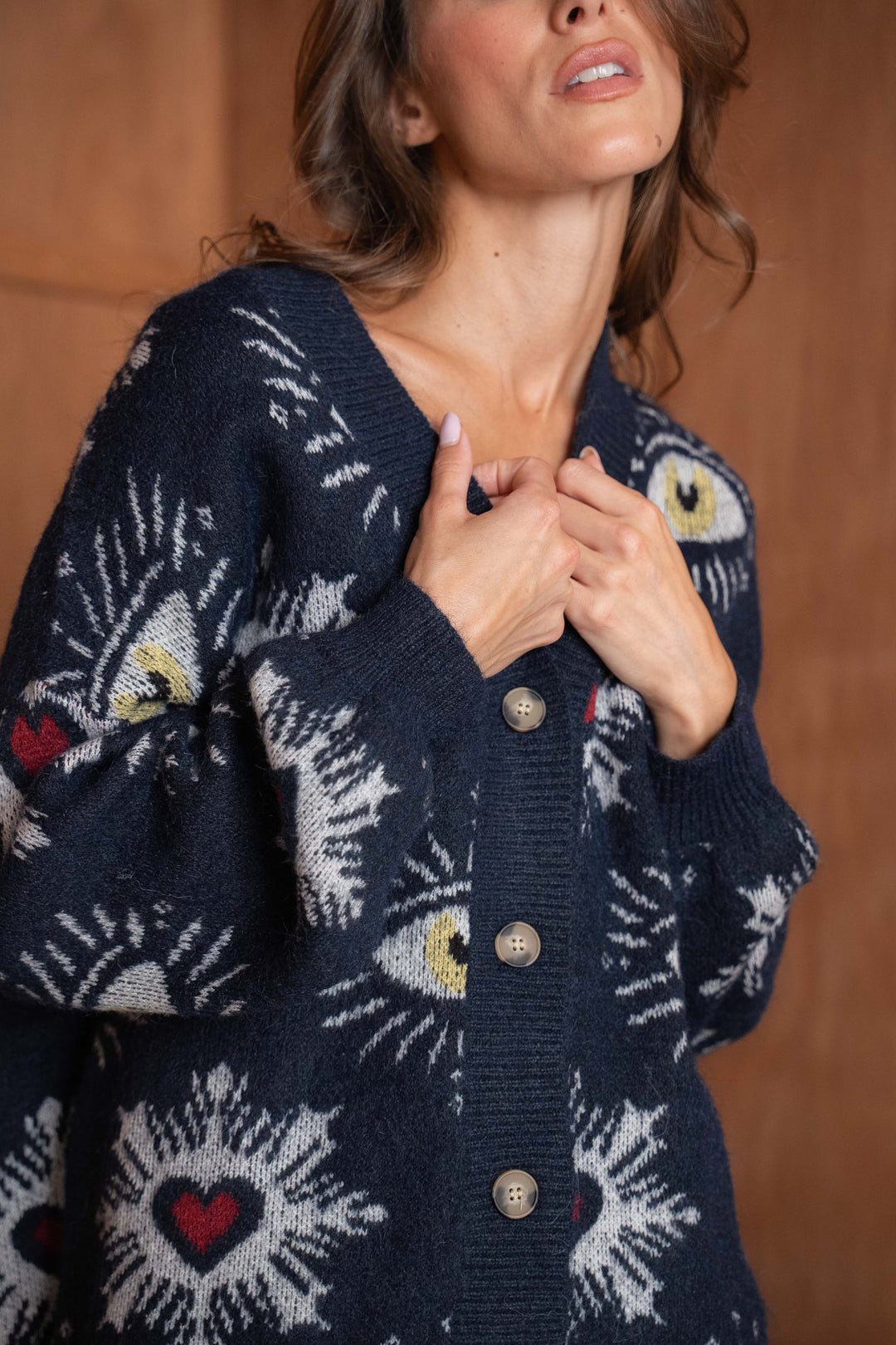 Gilet oversize à Brodé yeux et cœurs Gabrielle 2642 - Navy