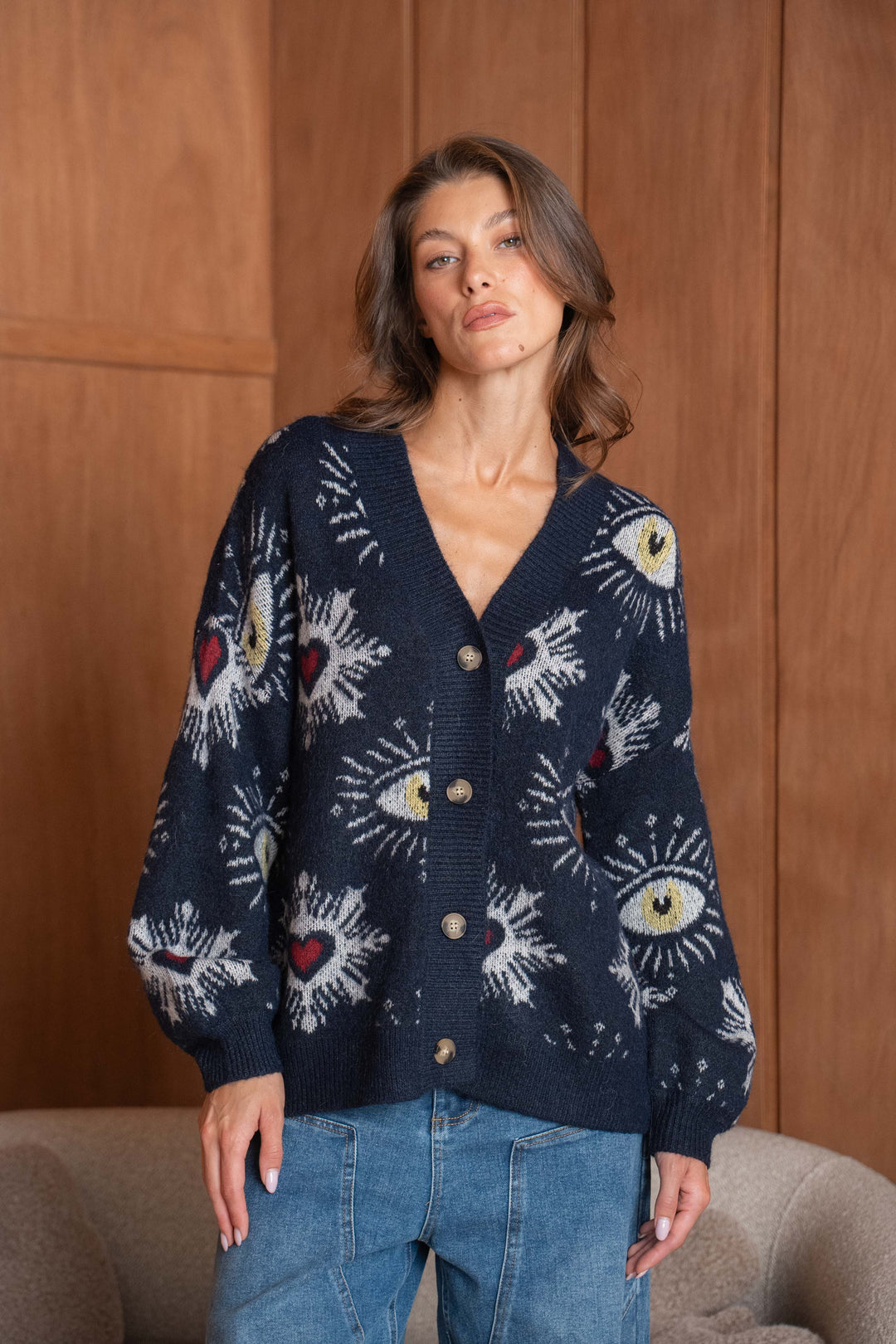 Gilet oversize à Brodé yeux et cœurs Gabrielle 2642 - Navy