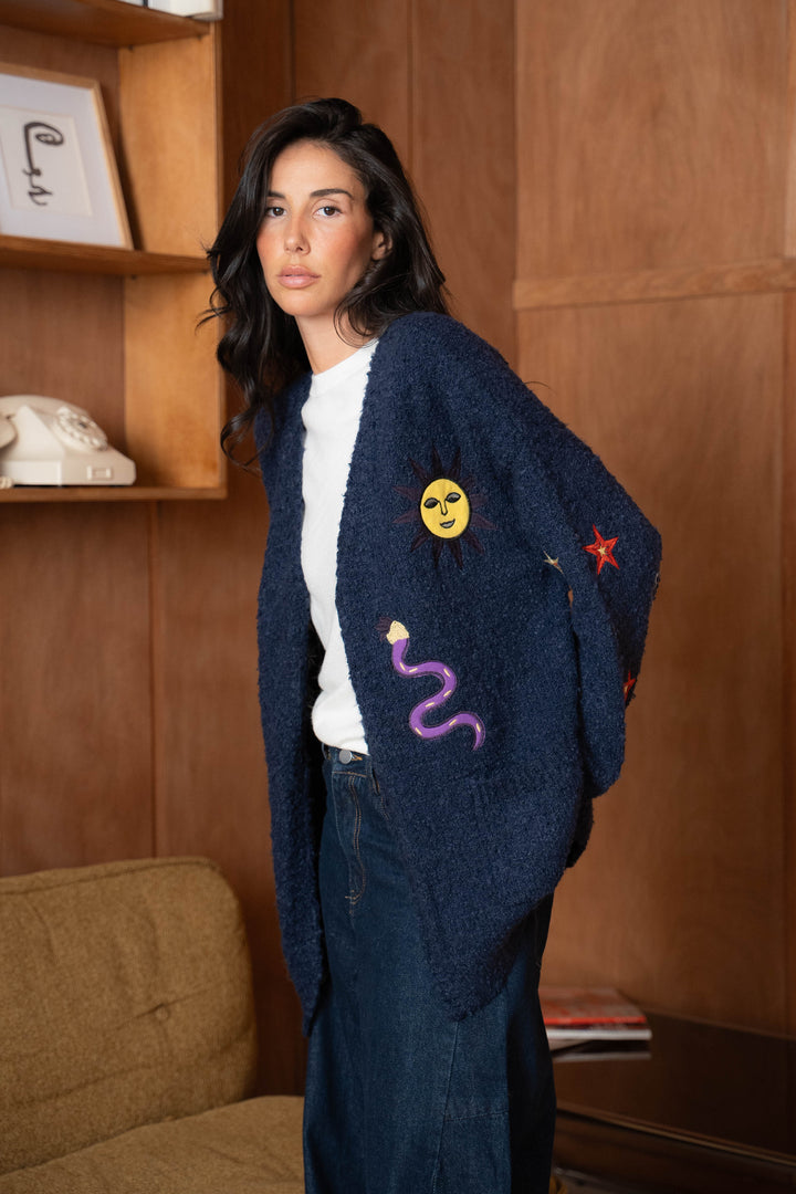 Gilet oversize en maille Brodé fantaisie Elise 2641