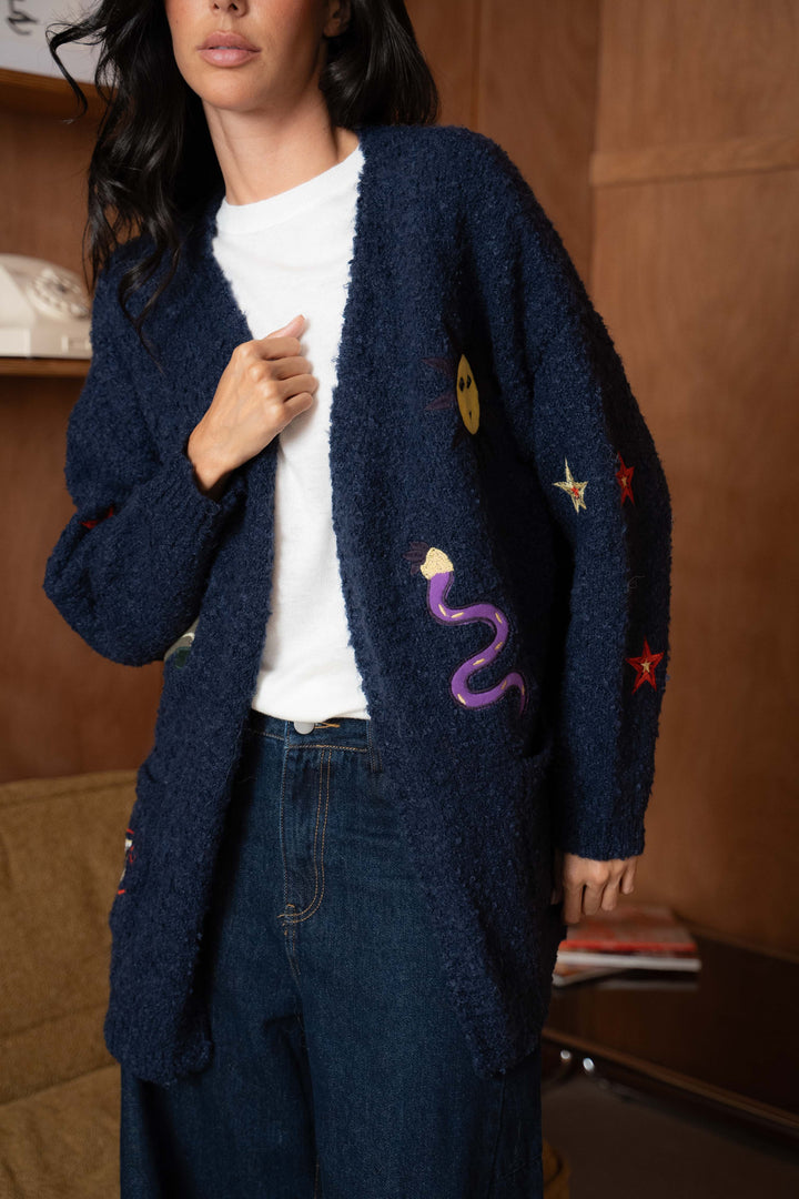 Gilet oversize en maille Brodé fantaisie Elise 2641