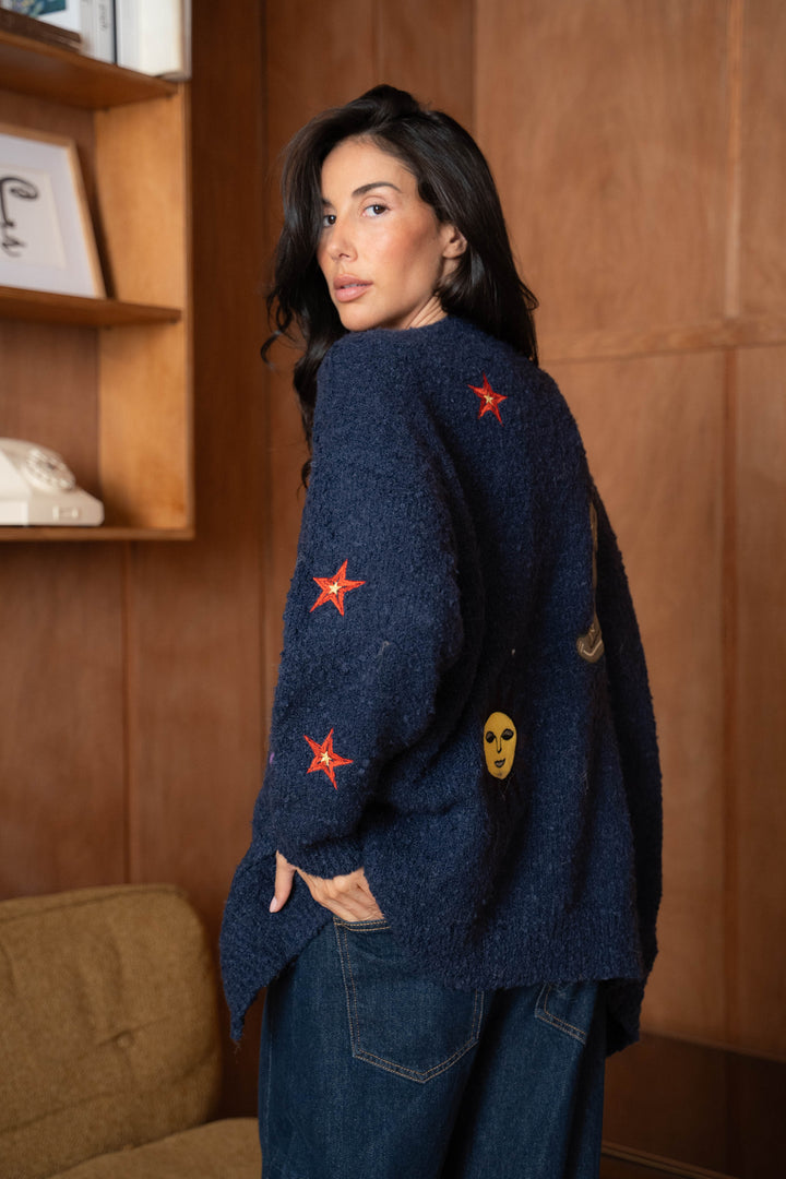 Gilet oversize en maille Brodé fantaisie Elise 2641