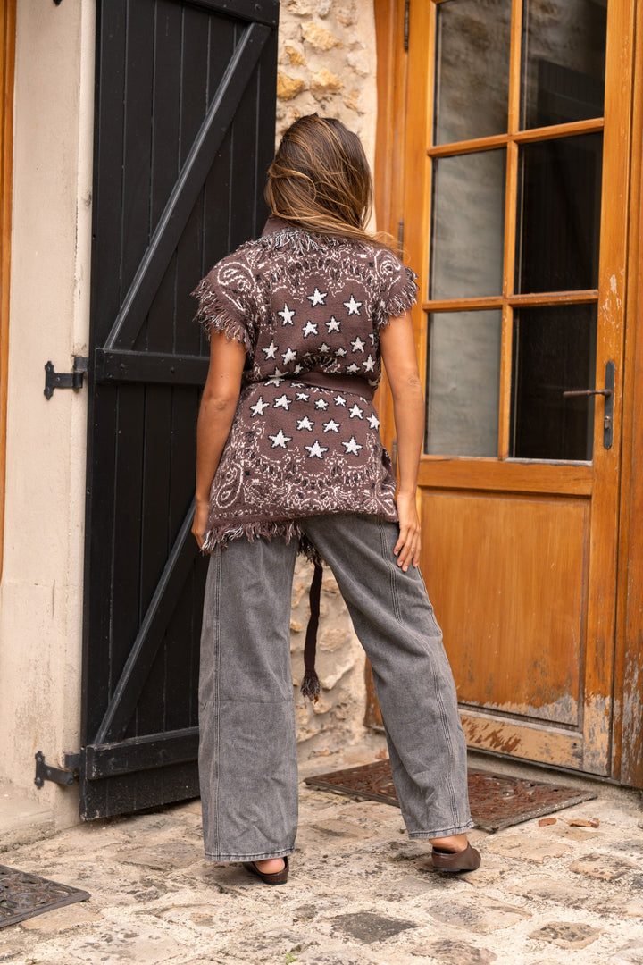 Gilet sans manches à franges Palace - Taille unique / Choco