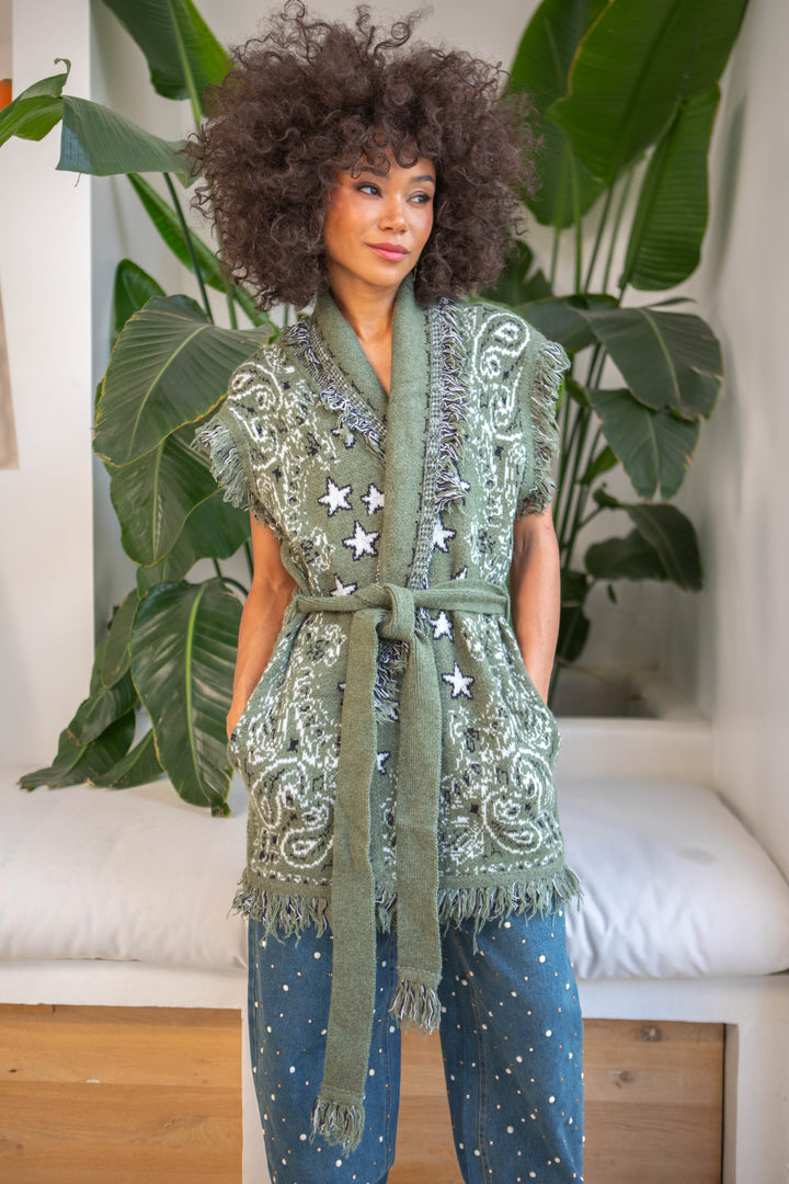 Gilet sans manches à franges Palace - Taille unique / Kaki