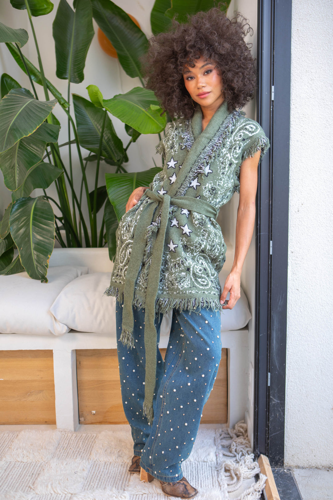 Gilet sans manches à franges Palace - Taille unique / Kaki