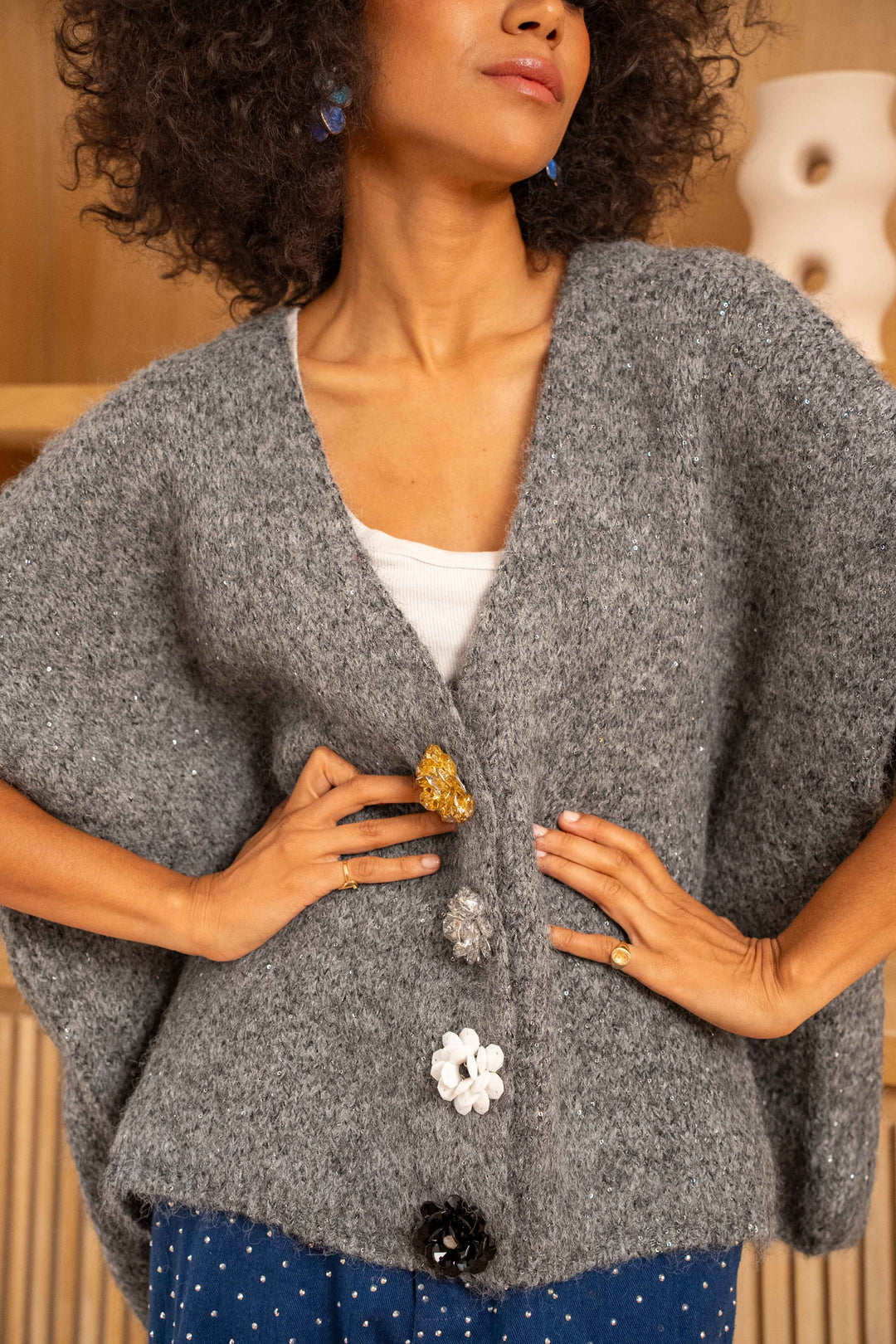 Gilet sans manches en maille boutonné Linn Taille unique