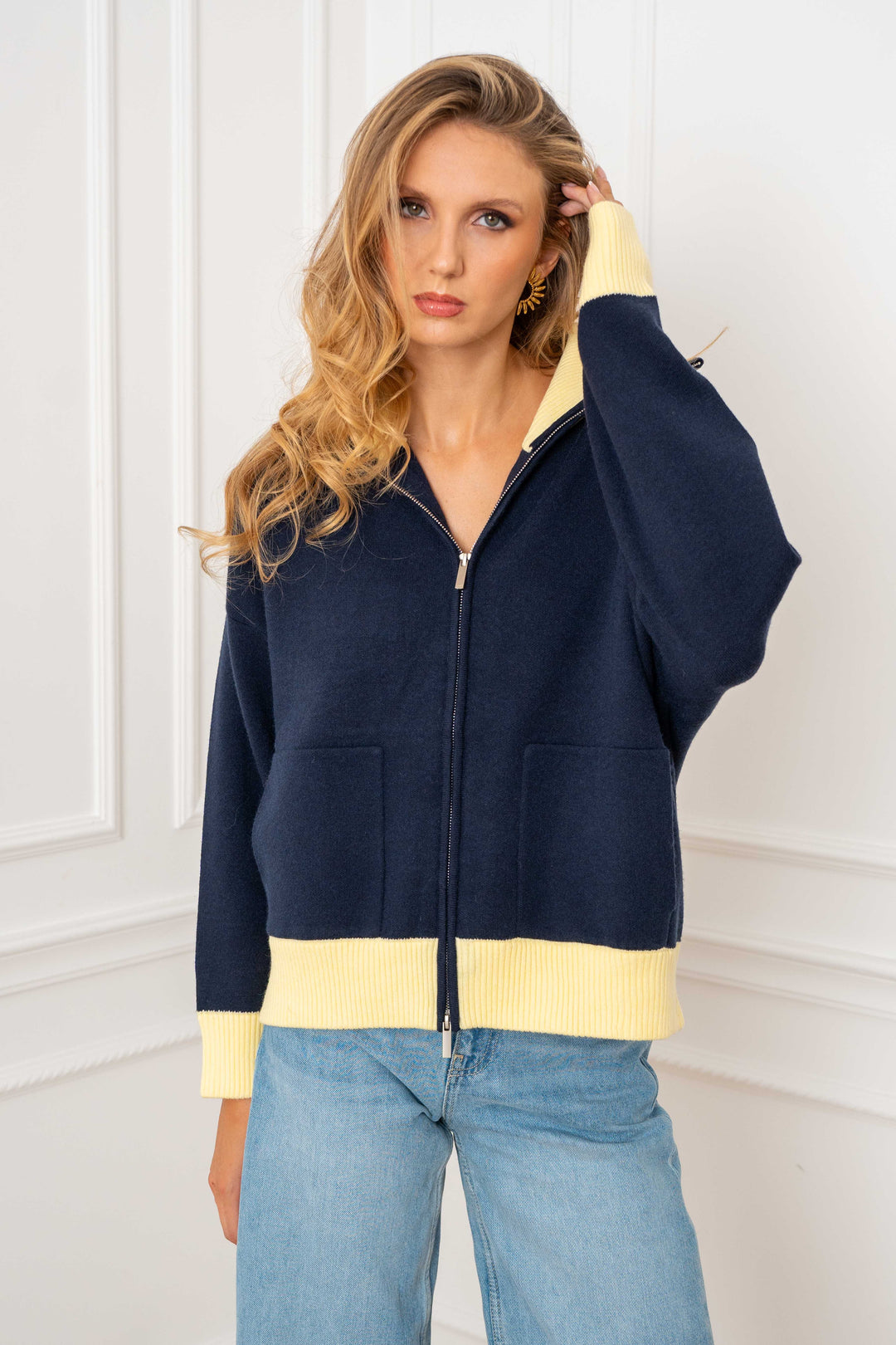 Gilet viscose zippé bicolore à col montant Luma 2700