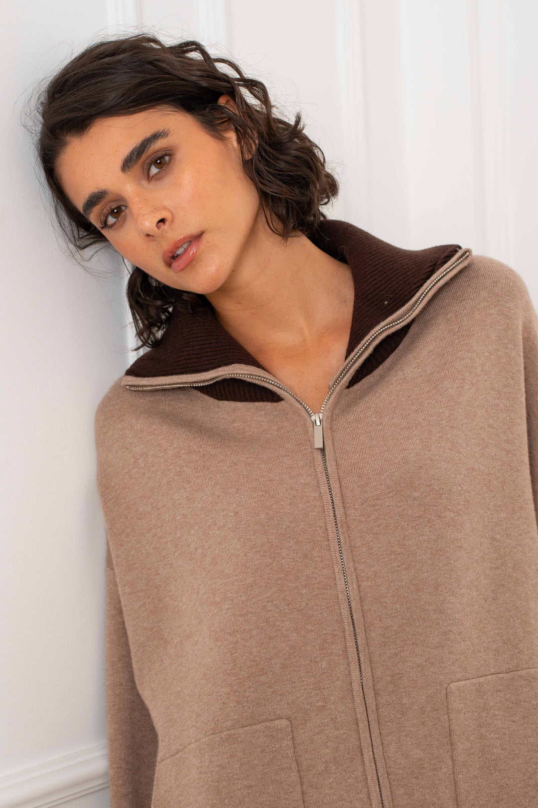 Gilet viscose zippé bicolore à col montant Luma 2700