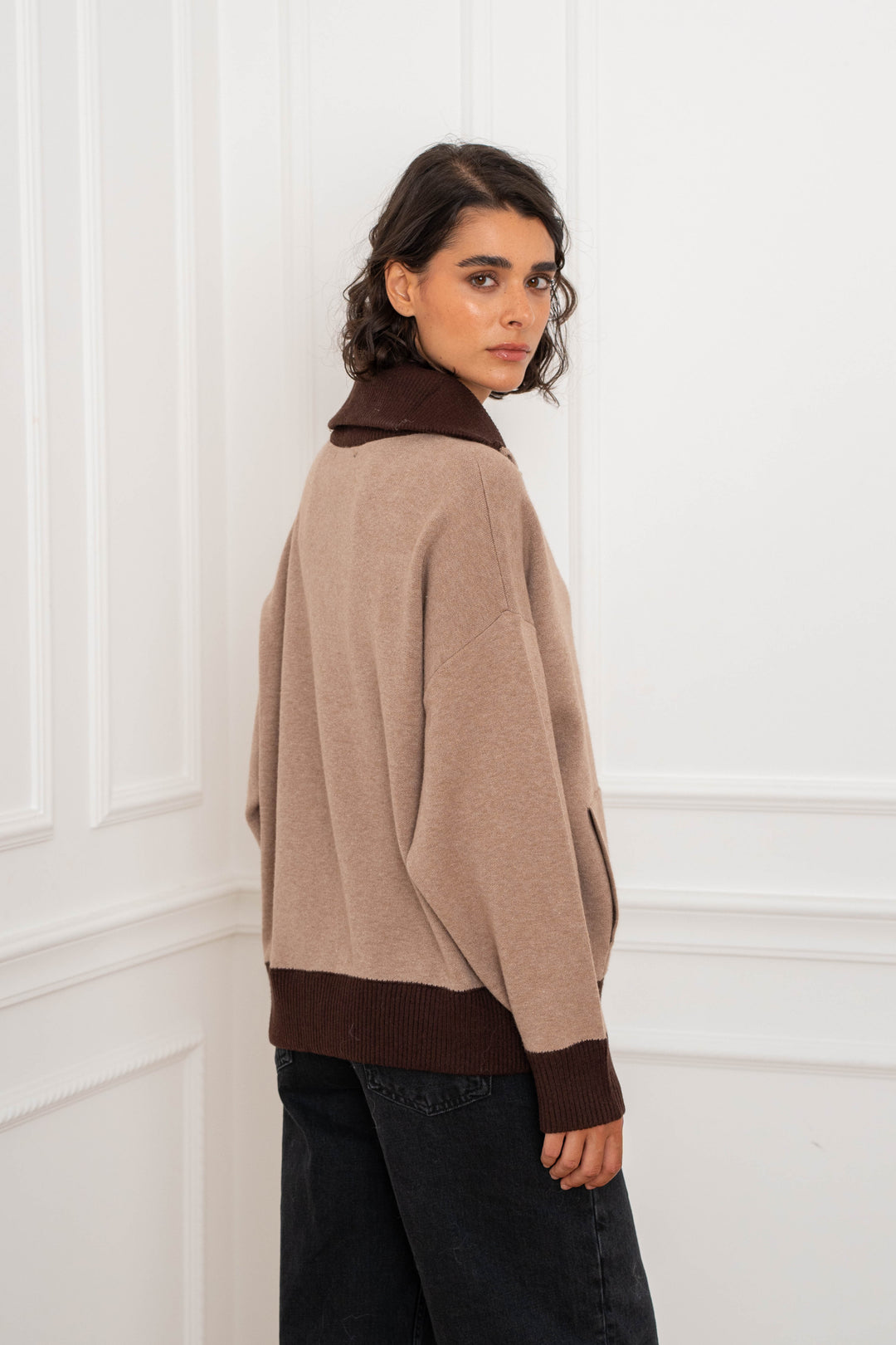 Gilet viscose zippé bicolore à col montant Luma 2700