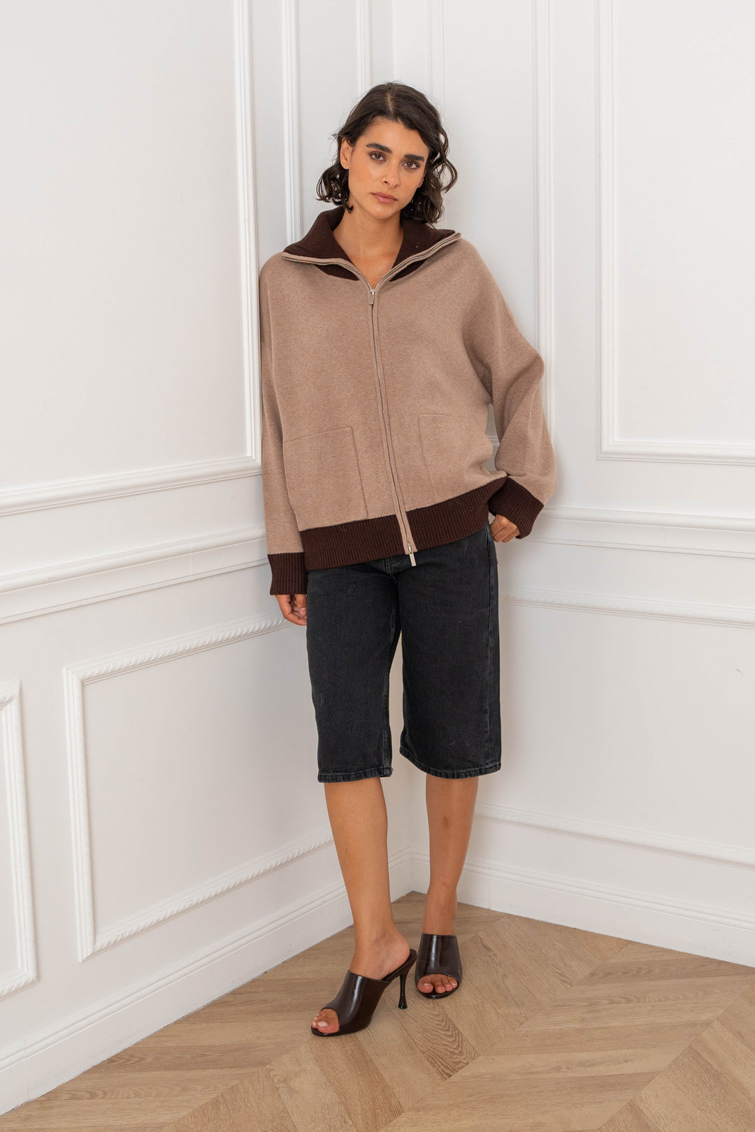 Gilet viscose zippé bicolore à col montant Luma 2700