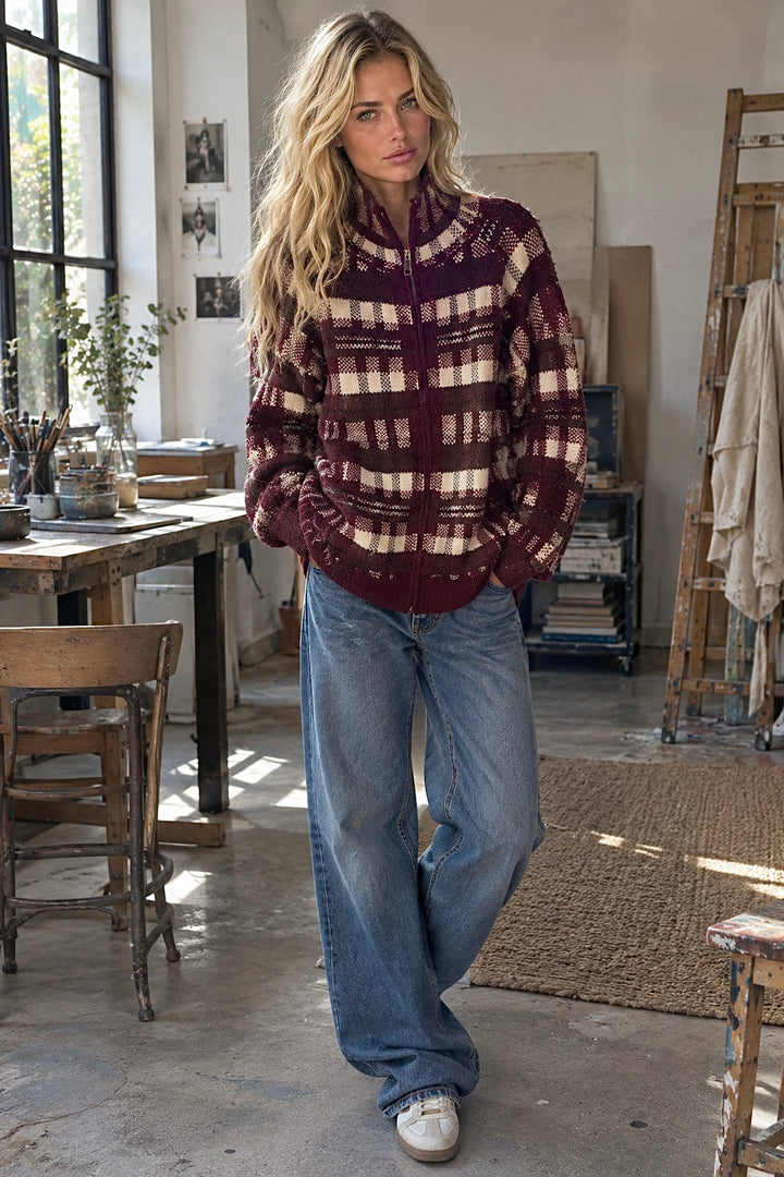 Gilet Zippé à carreaux Sabrina - Taille Unique: Du 36 au 44