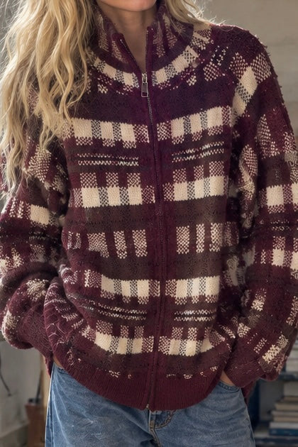 Gilet Zippé à carreaux Sabrina - Taille Unique: Du 36 au 44