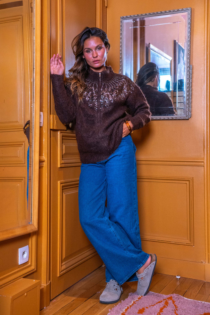 Gilet zippé à sequins Princesse Taille unique / Coffee pulls