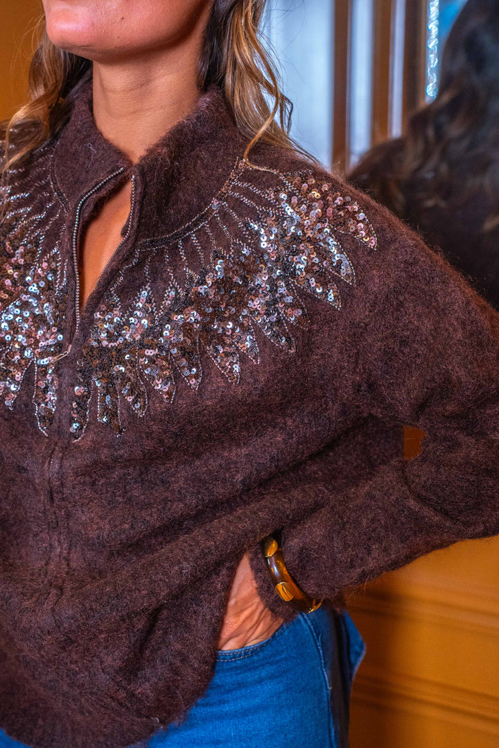 Gilet zippé à sequins Princesse Taille unique / Coffee pulls