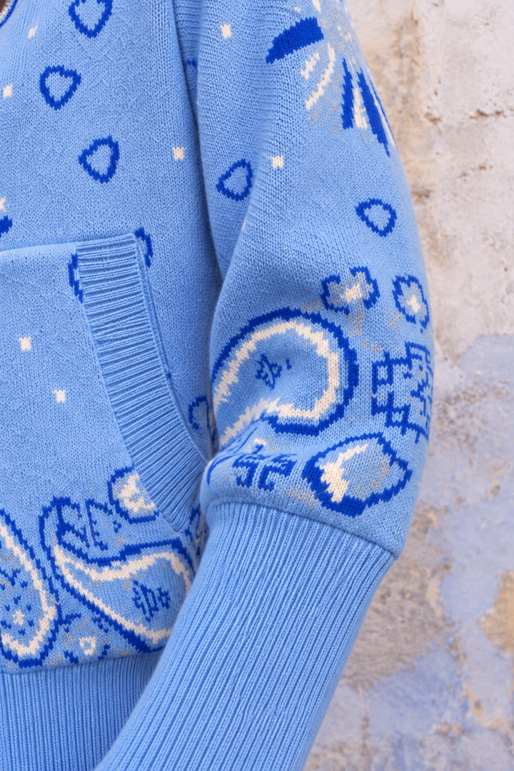 Gilet zippé Beky à motif bandana 26001 - Bleu ciel / Taille