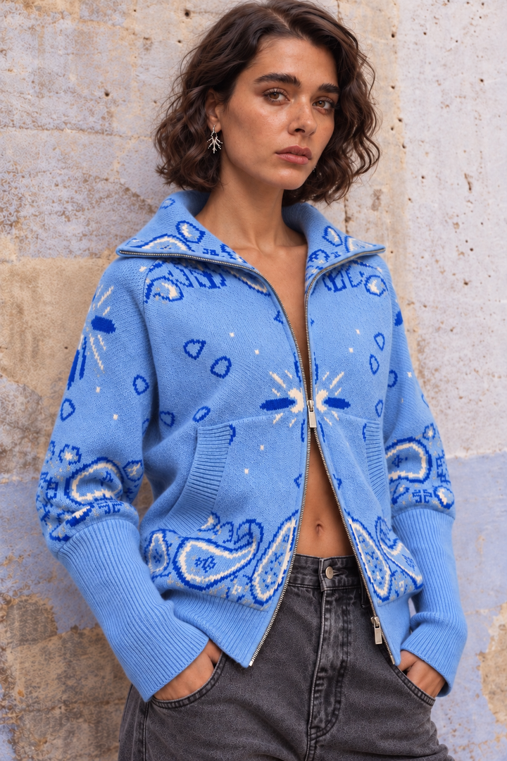 Gilet zippé Beky à motif bandana 26001 - Bleu ciel / Taille