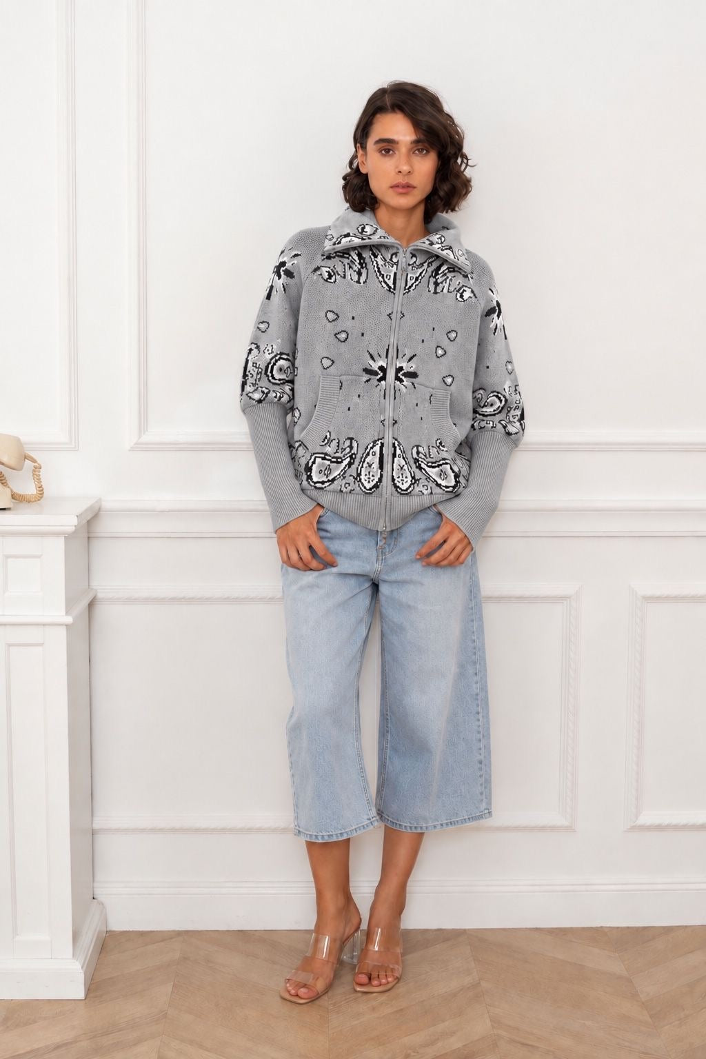 Gilet zippé Beky à motif bandana 26001 - Gris / Taille