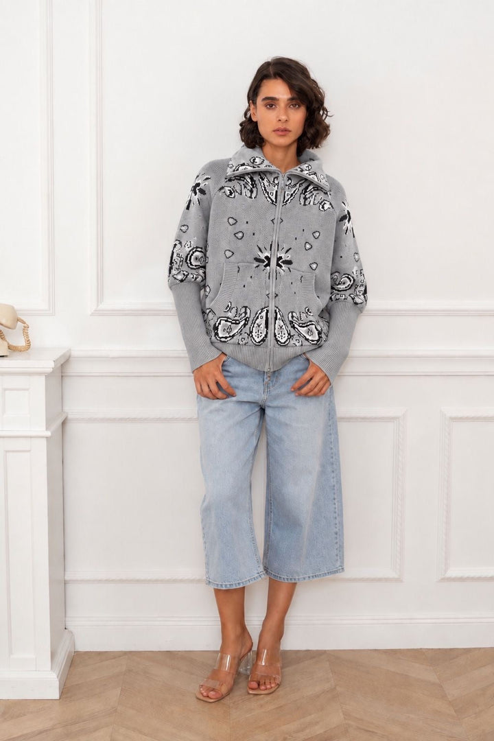 Gilet zippé Beky à motif bandana 26001 - Gris / Taille