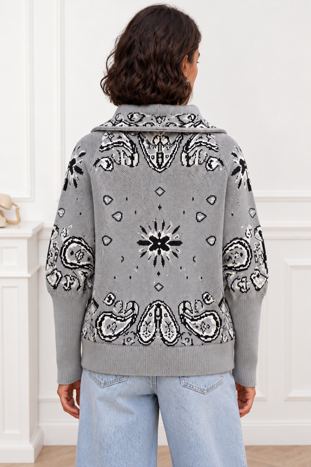 Gilet zippé Beky à motif bandana 26001 - Gris / Taille