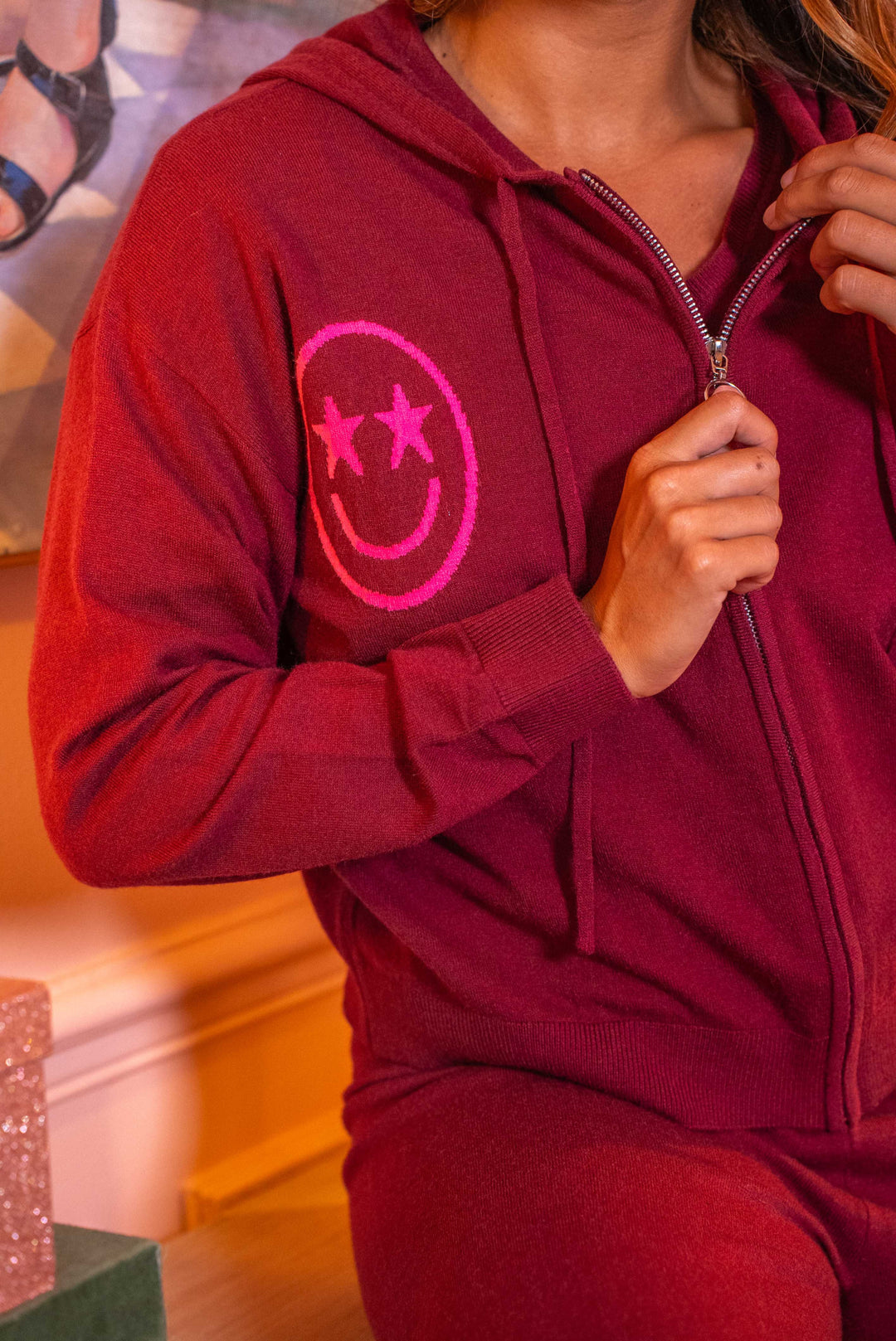 Gilet zippé smileys Jing Taille unique / Bordeaux gilets