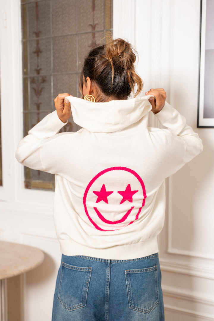 Gilet zippé smileys Jing Taille unique / Ecru gilets