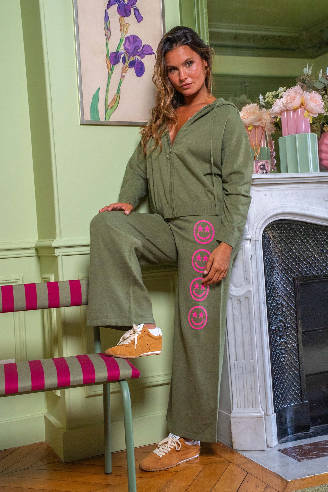 Gilet zippé smileys Jing Taille unique / Kaki gilets