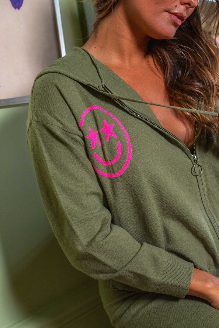 Gilet zippé smileys Jing Taille unique / Kaki gilets