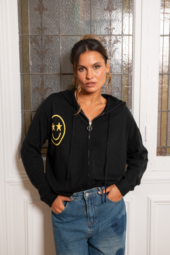 Gilet zippé smileys Jing Taille unique / Noir gilets