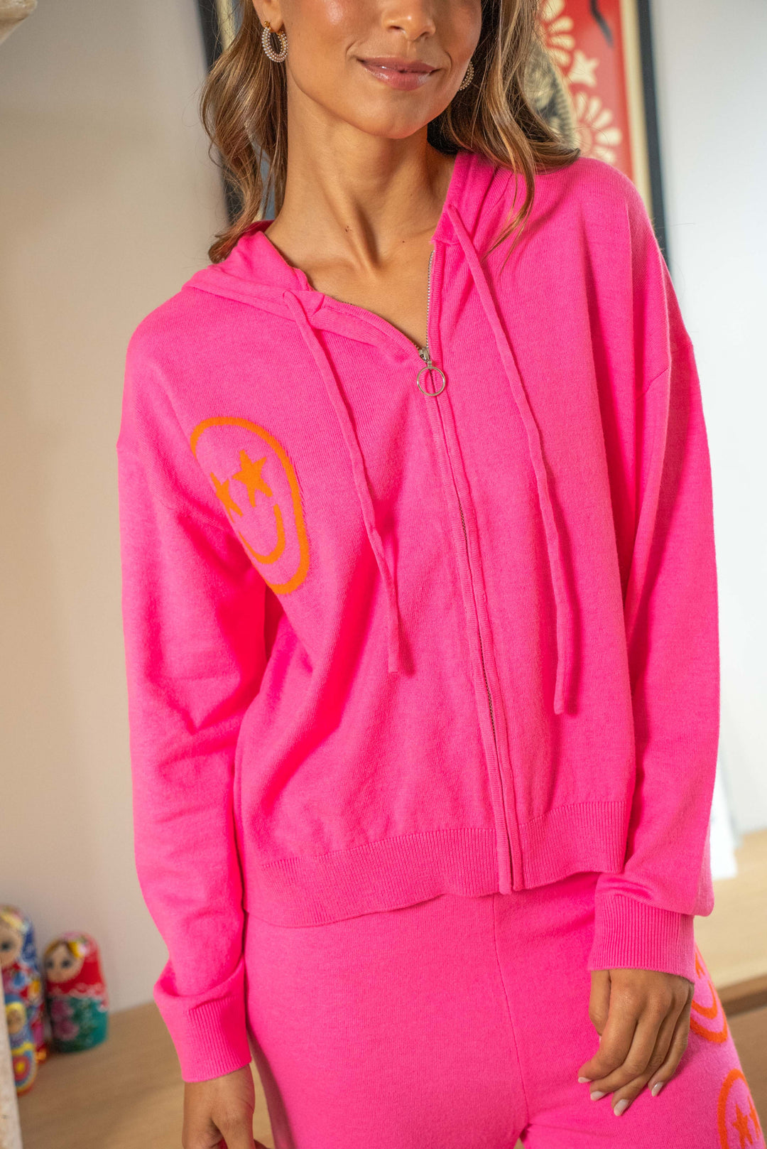 Gilet zippé smileys Jing Taille unique / Rose gilets