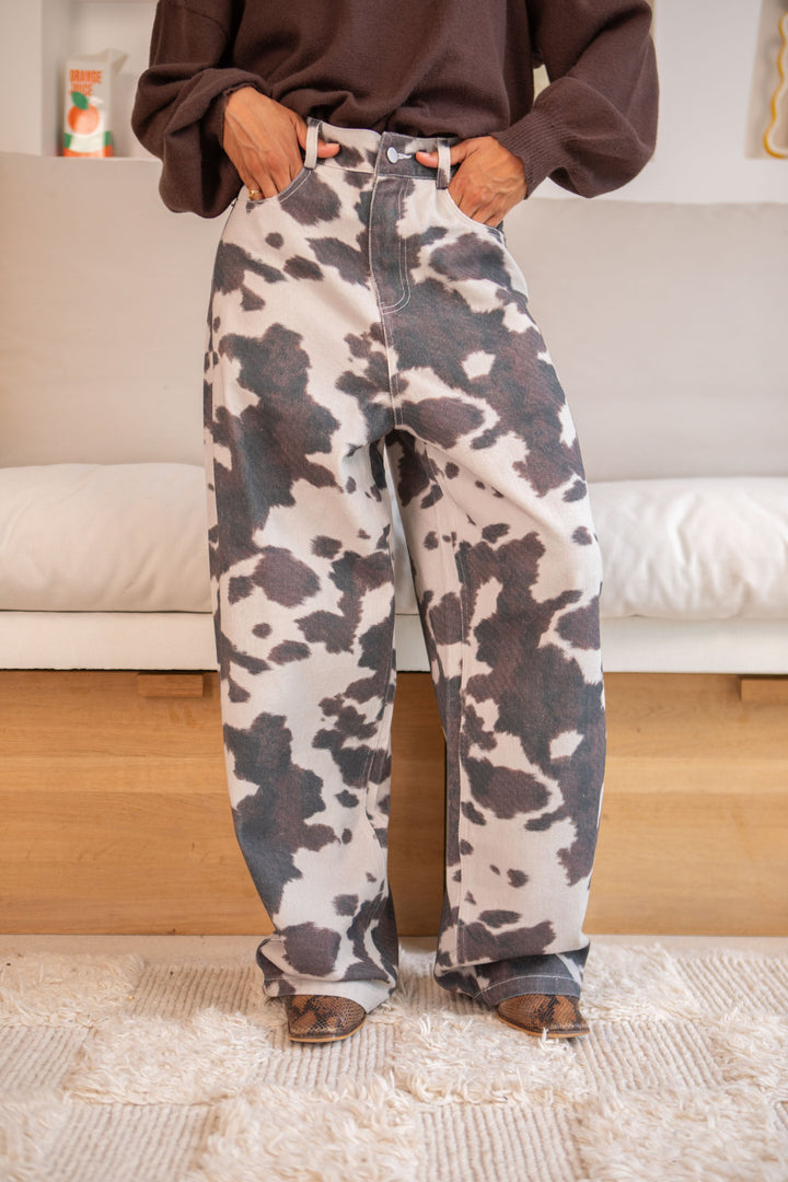 Jean large imprimé vache Milky Pantalons