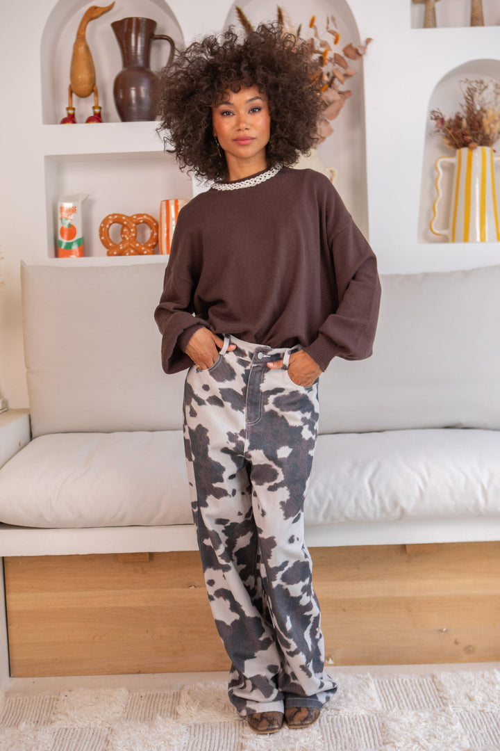 Jean large imprimé vache Milky Pantalons