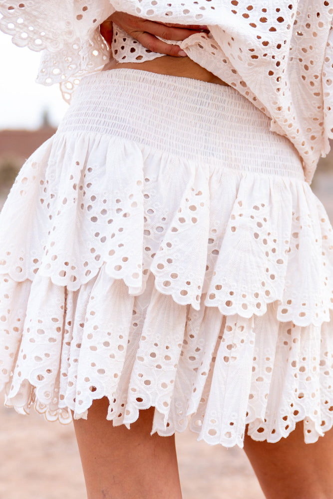 Jupe courte broderie à volants Eti - Taille unique: 36