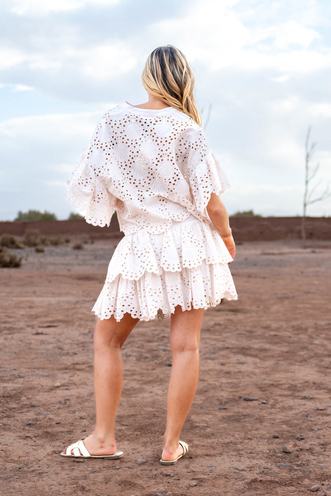 Jupe courte broderie à volants Eti - Taille unique: 36