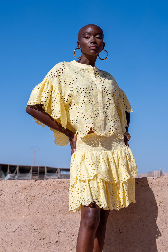 Jupe courte broderie à volants Eti - Taille unique: 36